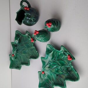 VINTAGE Christmas Lefton Green Holly Berry Collection